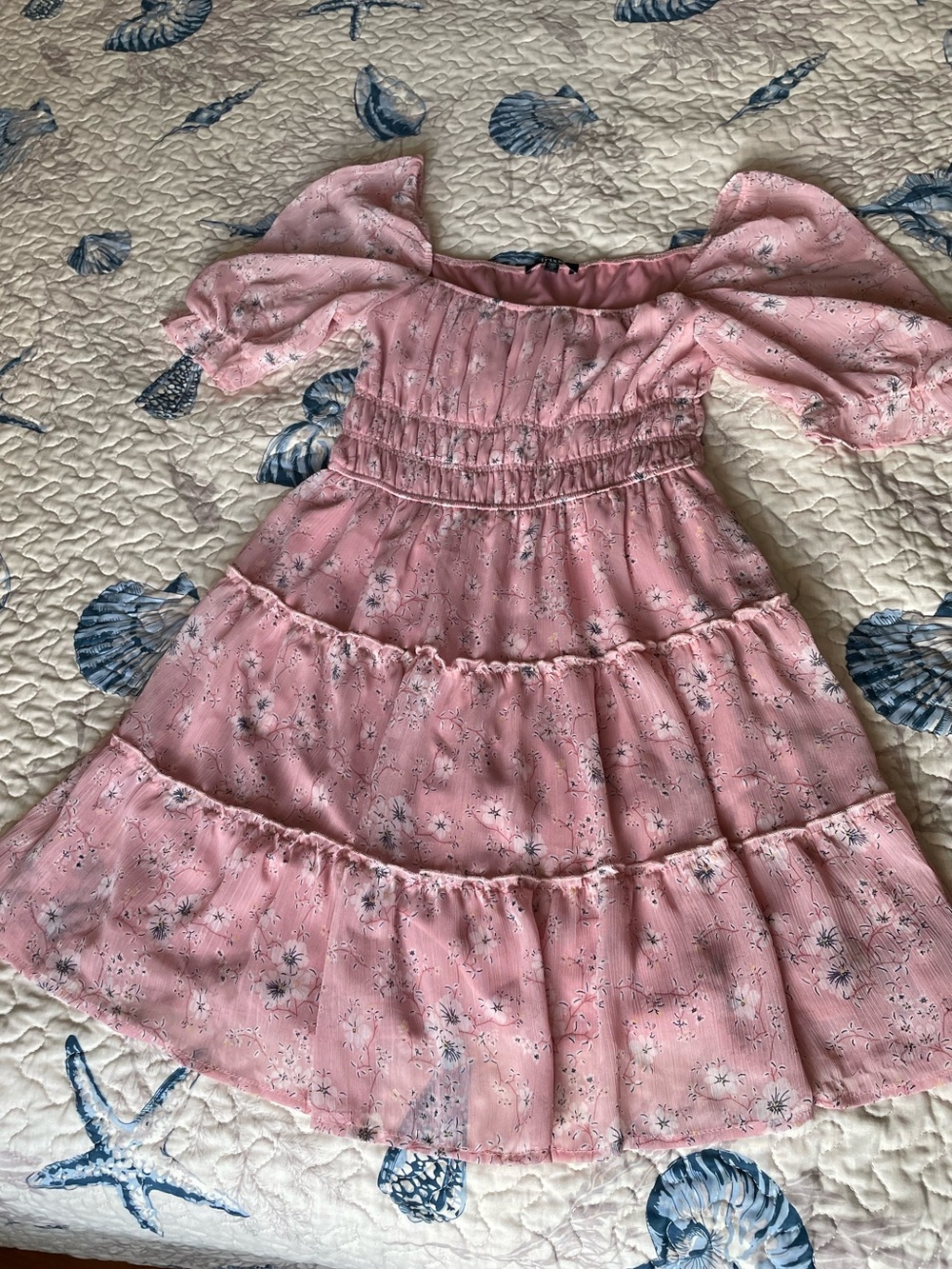 Trixxi Pink Floral Tiered Off-Shoulder Dress